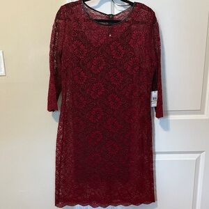 Calvin Klein Burgundy Lace Long Sleeve Dress